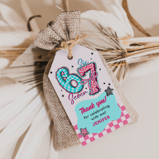 Pastel 67 Six Seven Girl Birthday Party Gift Tags