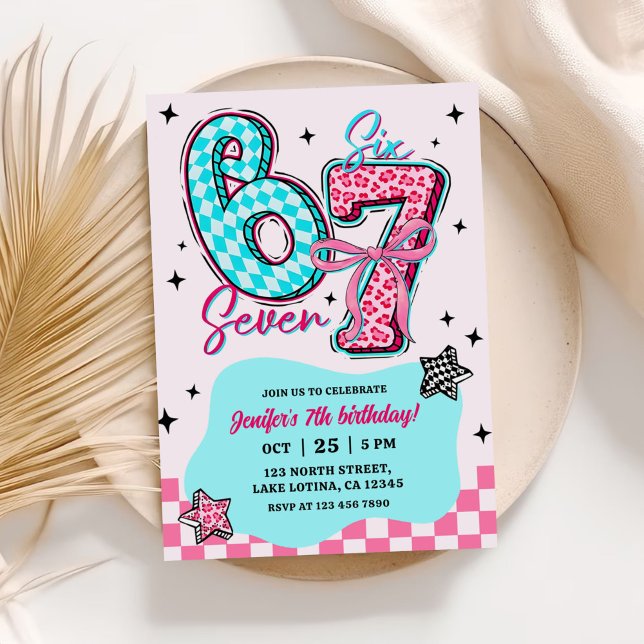 Pastel 67  Six Seven Girl Birthday Party Invitation (Creator Uploaded)