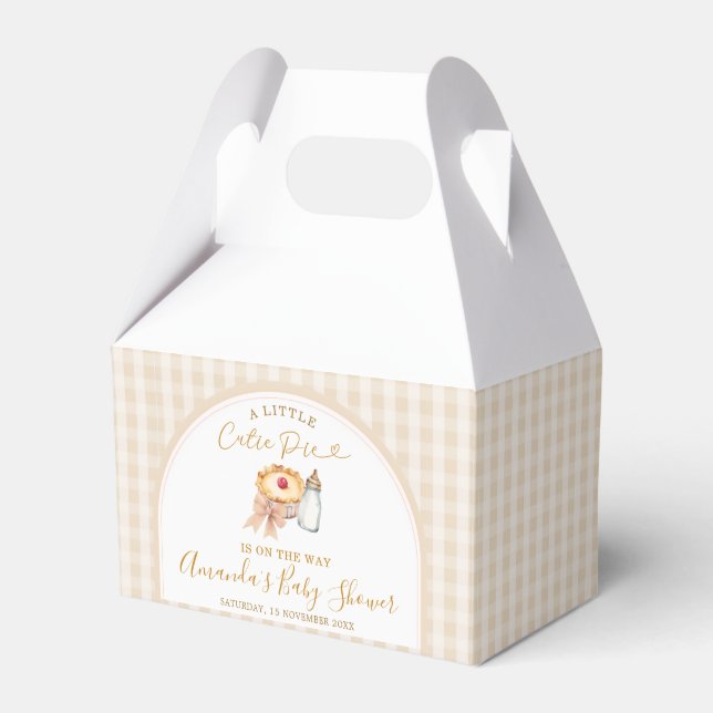 Pastel A Little Cutie Pie Gingham Fall Baby Shower Favour Box (Front Side)