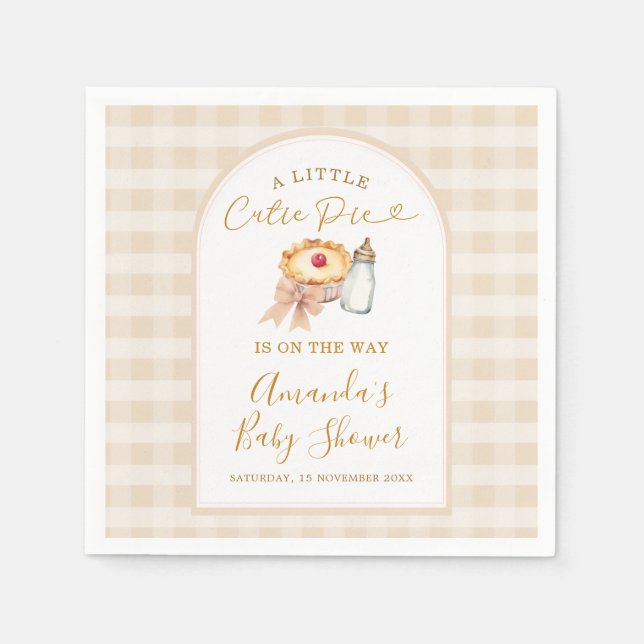 Pastel A Little Cutie Pie Gingham Fall Baby Shower Napkin (Front)