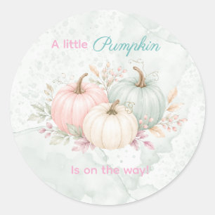 Pastel A Little Pumpkin Is On The Way Baby Shower Classic Round Sticker