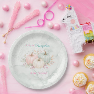 Pastel A Little Pumpkin Is On The Way Baby Shower Paper Plate