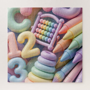 Pastel ABC Learning Burst - Inflated 3D Educationa Jigsaw Puzzle