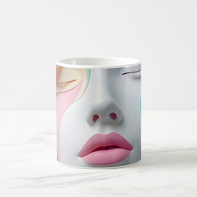 Pastel Abstract 3D Face Art Coffee Mug (Center)