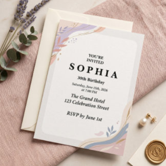 Pastel Abstract Birthday Invitation | Soft Waterco