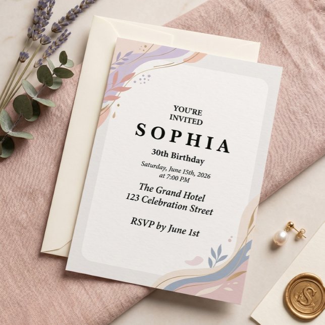 Pastel Abstract Birthday Invitation | Soft Waterco (Creator Uploaded)