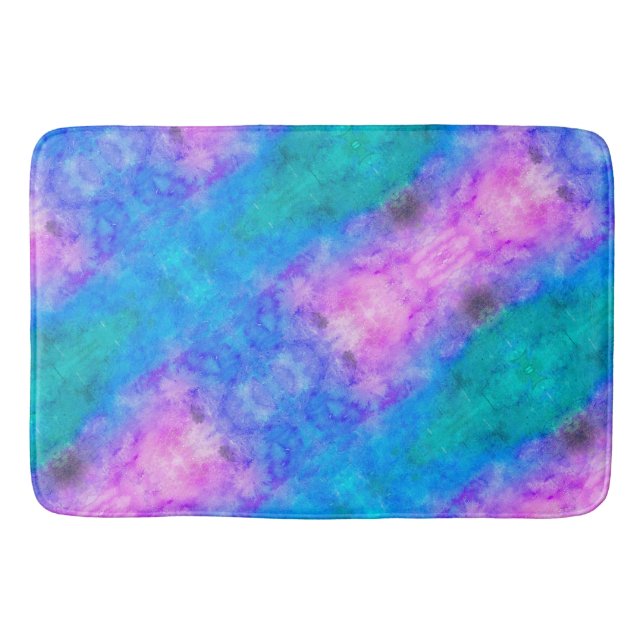 Pastel Abstract Blue, Pink, Aqua Bath Mat (Front)