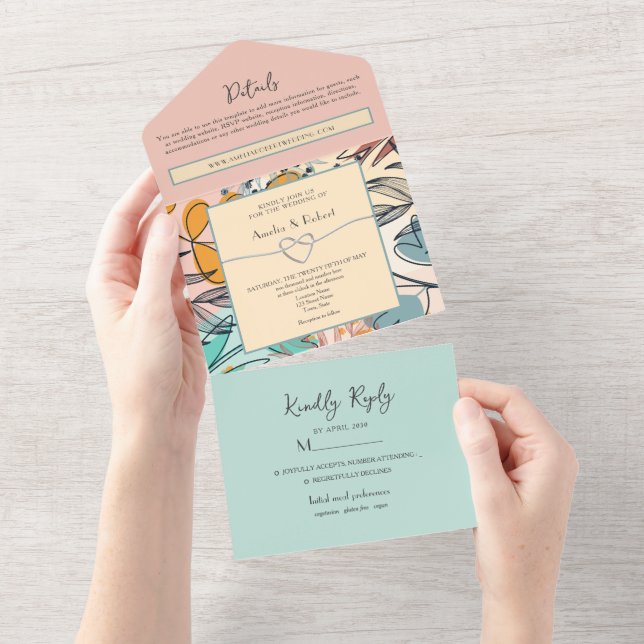 Pastel Abstract Boho Wedding All In One Invitation (Tearaway)