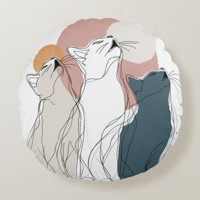 Pastel Abstract Cat Pack Round Pillow (Front)
