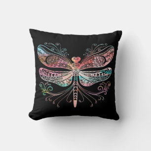 Pastel Abstract Dragonfly Black Cushion
