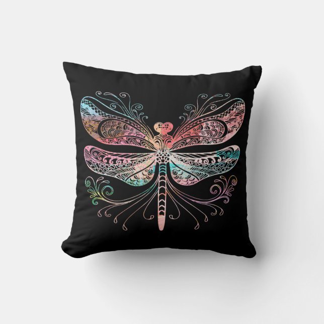 Pastel Abstract Dragonfly Black Cushion (Front)