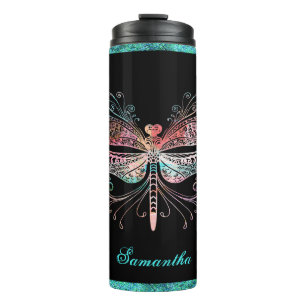 Pastel Abstract Dragonfly Black Thermal Tumbler