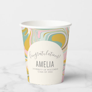Pastel Abstract Marble Pink Mint Graduation Party  Paper Cups