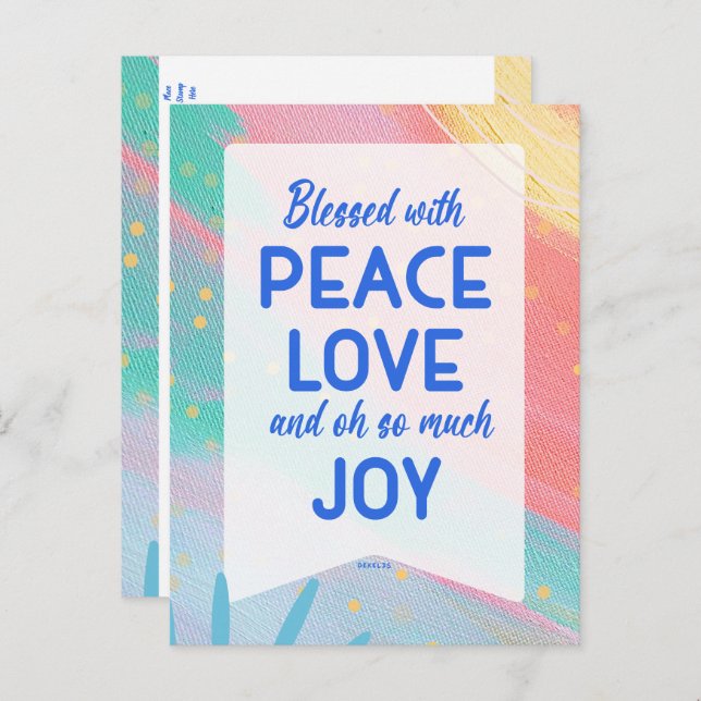 Pastel Abstract Peace Love Joy Christmas Post Card (Front/Back)