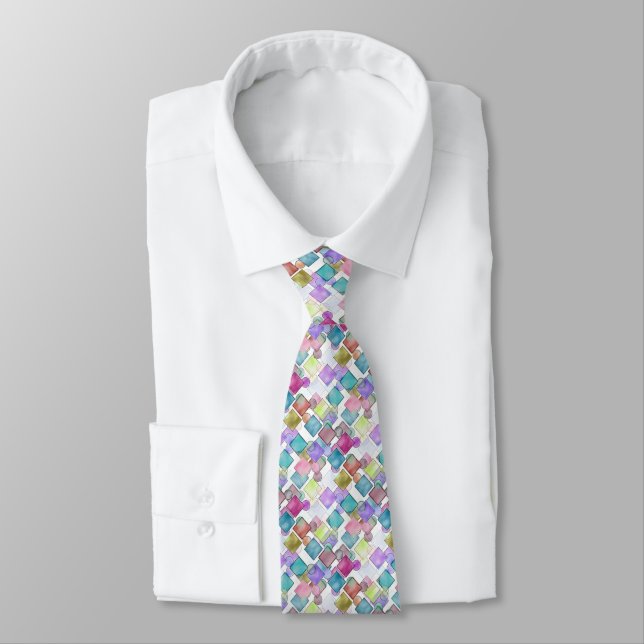Pastel Abstract Retro Squares Polka Dots Pattern Tie (Tied)