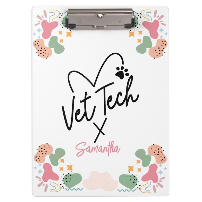 Pastel abstract shape pattern Vet Tech Heart Clipboard (Front)