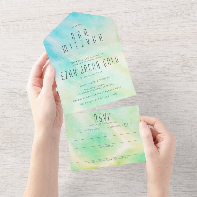 Pastel Abstract Simple Chic CUSTOM BAR MITZVAH All In One Invitation (Tearaway)