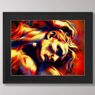 Pastel Abstract Sketch Reclining Man Yellow Orange Poster