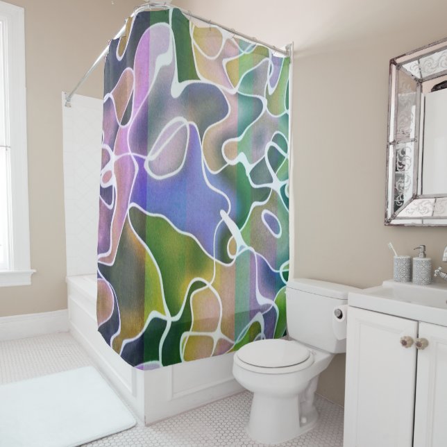 Pastel Abstract Stripes Shower Curtain (In Situ)