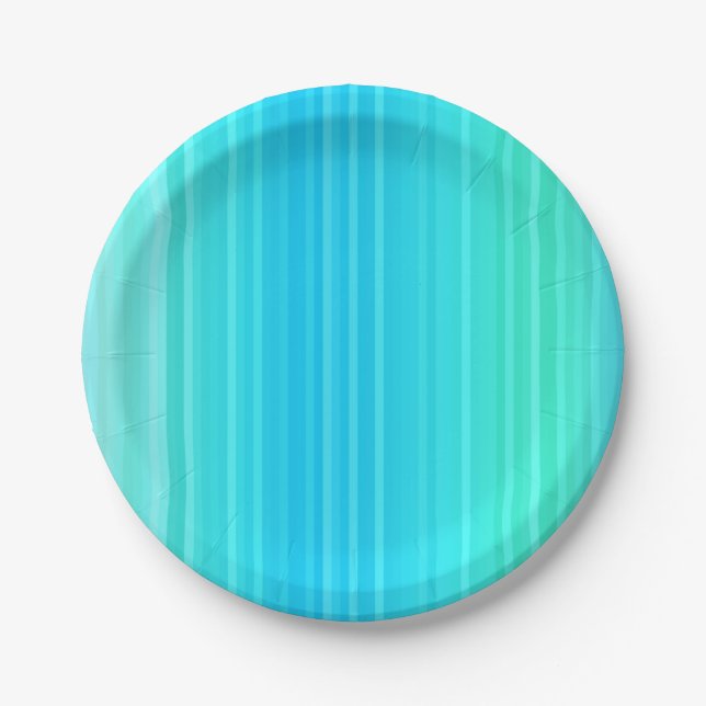 Pastel Abstract Turquoise Blue Green Stripes Paper Plate (Front)