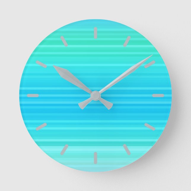 Pastel Abstract Turquoise Blue Green Stripes Round Clock (Front)