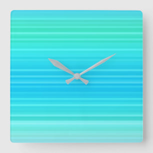 Pastel Abstract Turquoise Blue Green Stripes Square Wall Clock