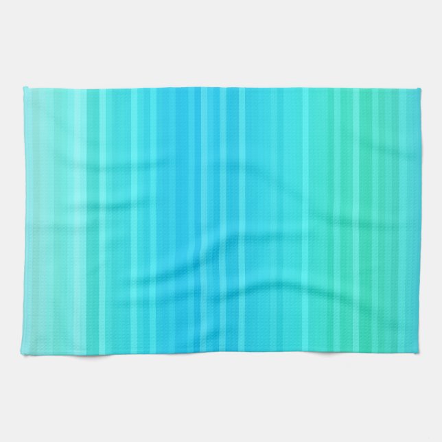 Pastel Abstract Turquoise Blue Green Stripes Tea Towel (Horizontal)