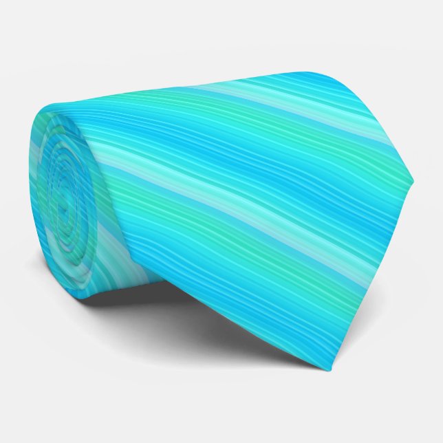 Pastel Abstract Turquoise Blue Green Stripes Tie (Rolled)