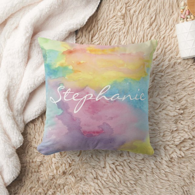 Pastel Abstract Watercolor Personalised Tie Dye Cushion (Blanket)