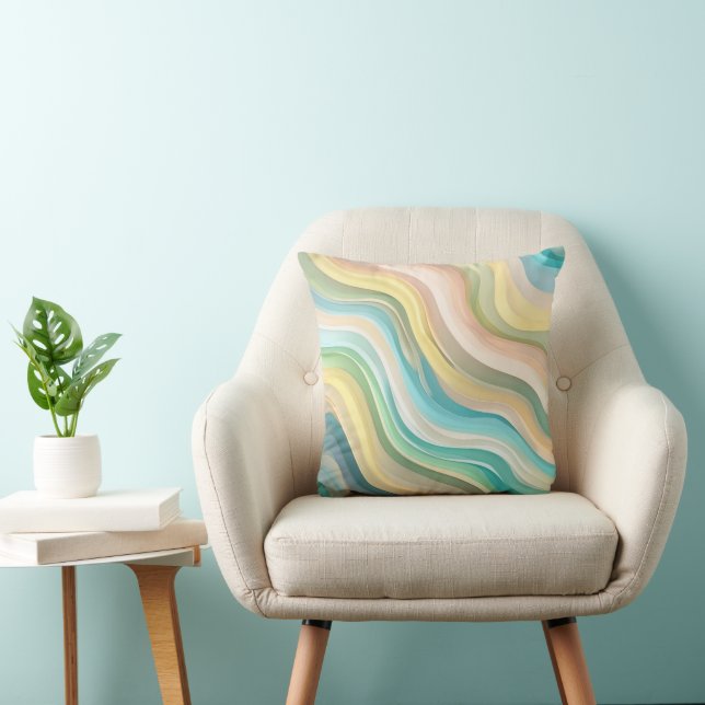 Pastel Abstract Wave Throw Pillow (Chair)