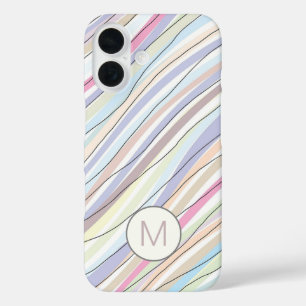 Pastel Abstract Wavy Stripes and Lines Monogram iPhone 16 Case
