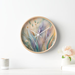 Pastel Abstract Whispers of Nature, Grasses III Clock