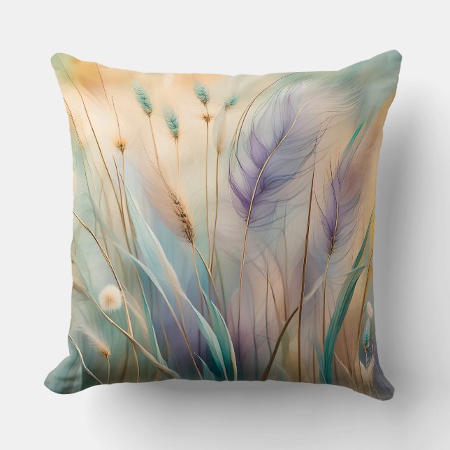 Pastel Abstract Whispers of Nature, Grasses III Cushion (Front)