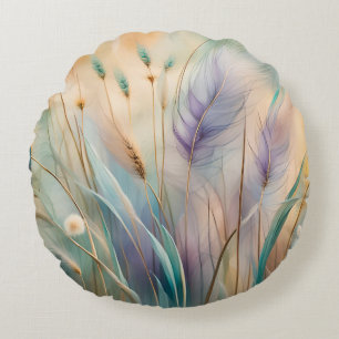 Pastel Abstract Whispers of Nature, Grasses III Round Cushion