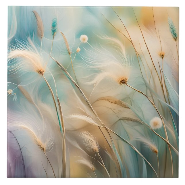 Pastel Abstract Whispers of Nature, Grasses IV Tile (Front)