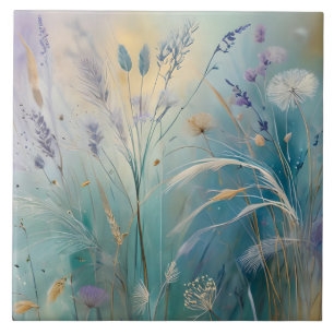 Pastel Abstract Whispers of Nature, Grasses Tile