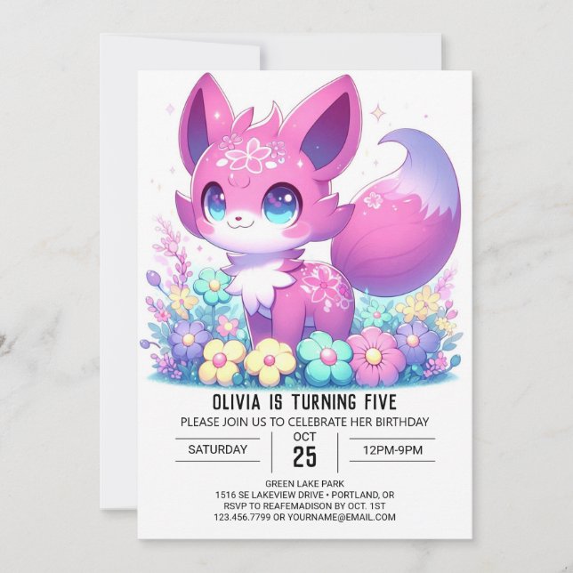 Pastel Adorable Fox Digital Birthday Invitation (Front)