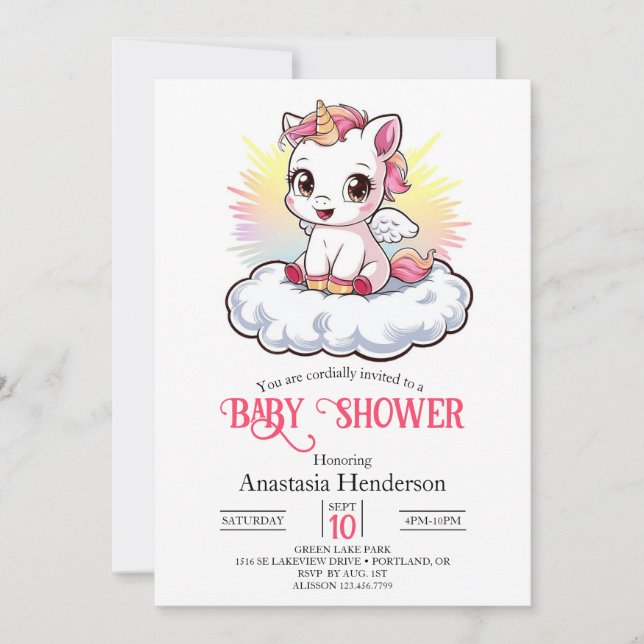 Pastel Adorable Unicorn Baby Shower Invitation (Front)