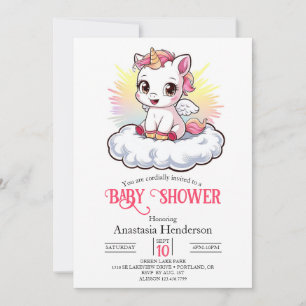 Pastel Adorable Unicorn Baby Shower Invitation