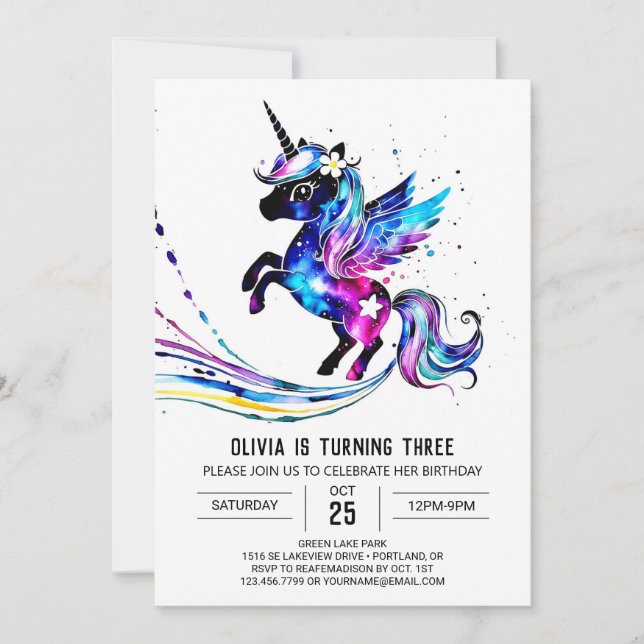 Pastel Adorable Unicorn Digital Birthday Invitation (Front)
