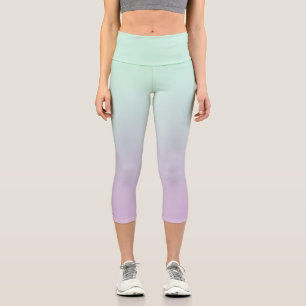 Pastel Aesthetic Mint And Lilac Gradient Ombre  Capri Leggings