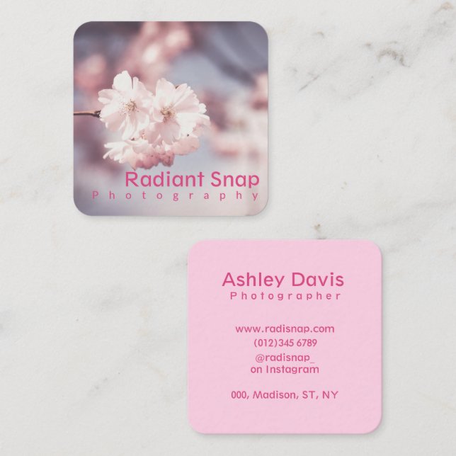 Pastel Aesthetic Pink Sakura Photography  Square Business Card (Front/Back)