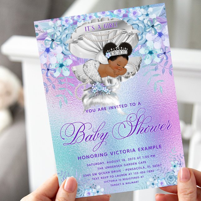 Pastel Afro Mermaid Baby Shower Invitation (Creator Uploaded)