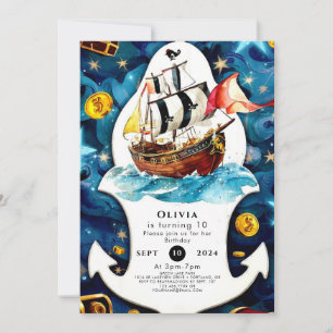  Pastel Ahoy Matey's Fun Pirate Birthday Invitation