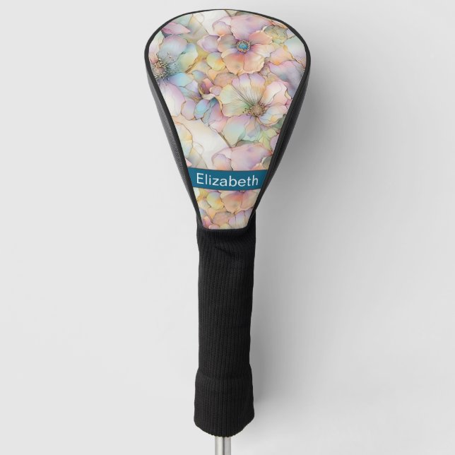 Pastel Alcohol Ink Floral Personalised Golf Head Cover (Front)