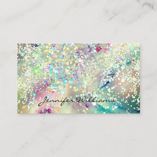 Pastel Alcohol Ink Holographic Glitter Elegant  Business Card (Front)