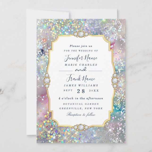 Pastel Alcohol Ink Holographic Glitter Elegant Invitation (Front)