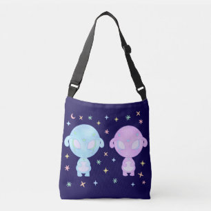 Pastel Alien Twin Sisters Cute Cosmic Kawaii Art Crossbody Bag