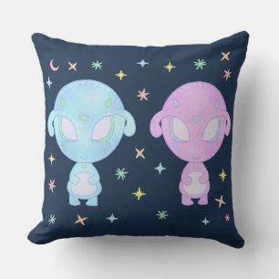 Pastel Alien Twin Sisters Cute Cosmic Kawaii Art Cushion