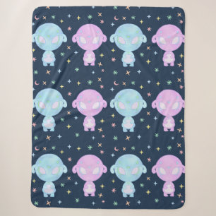 Pastel Alien Twin Sisters Cute Cosmic Kawaii Art Sherpa Blanket